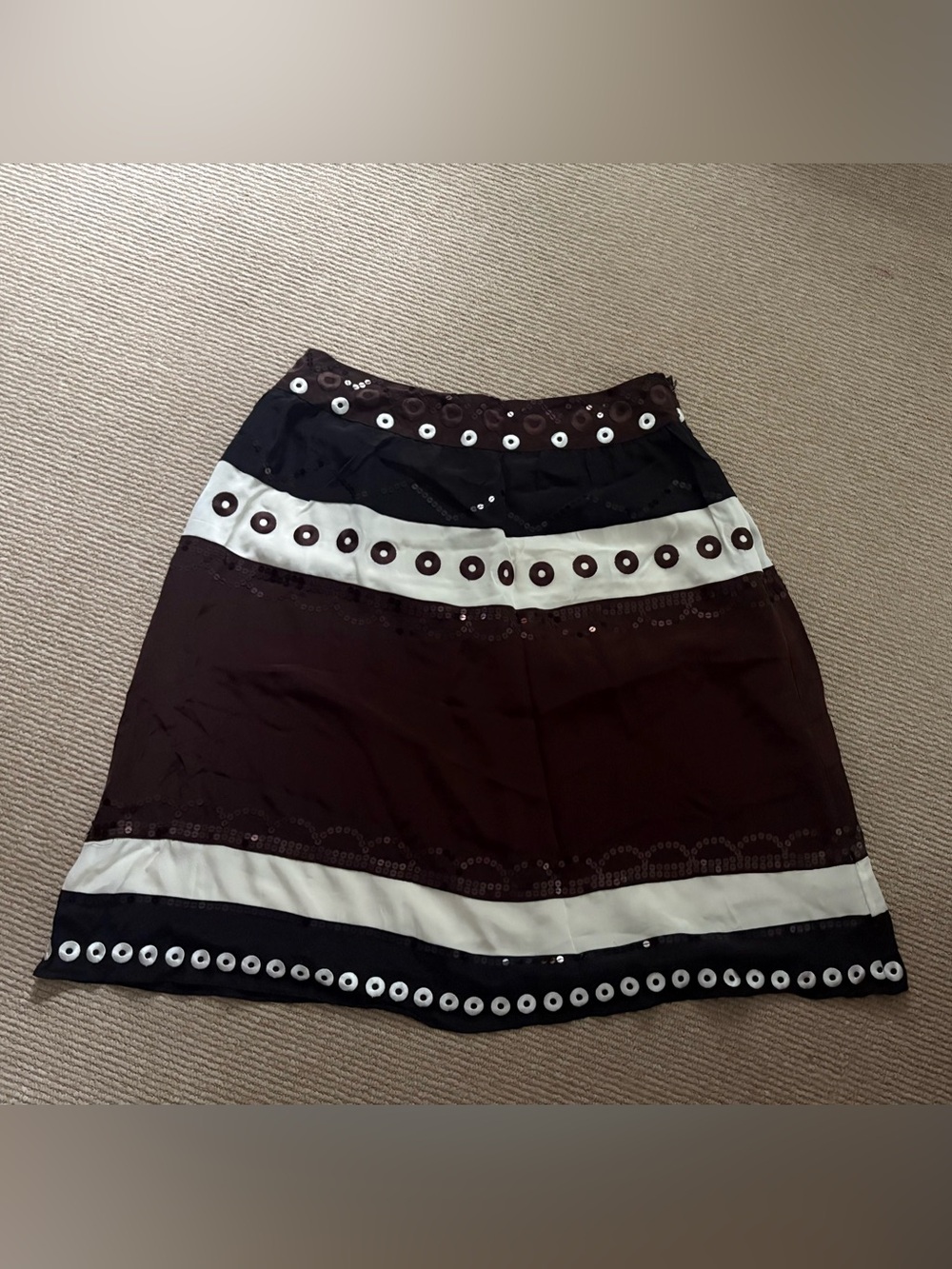 WD.NY Brown, Black & Cream A-Line Eyelet Detail Skirt